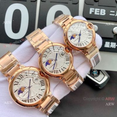 Replica Cartier Ballon Bleu Moonphase Rose Gold Quartz Watches